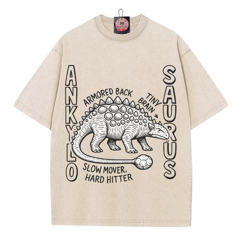 ANKYLOSAURUS Dinosaurier Grafik Unisex Vintage gewaschenes T-Shirt - Aprikose - 5XL - image 3
