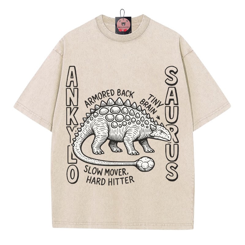 ANKYLOSAURUS Dinosaurier Grafik Unisex Vintage gewaschenes T-Shirt - Aprikose - 5XL - image 3