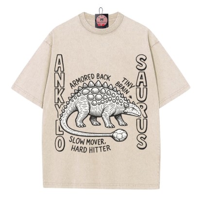 ANKYLOSAURUS Dinosaurier Grafik Unisex Vintage gewaschenes T-Shirt - Aprikose - 5XL - image 3