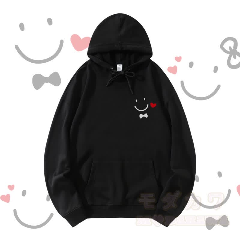 MODAKAWA Streetwear Pullover Hoodie mit Smile-Gesicht-Grafik - Schwarz - 5XL - image 3