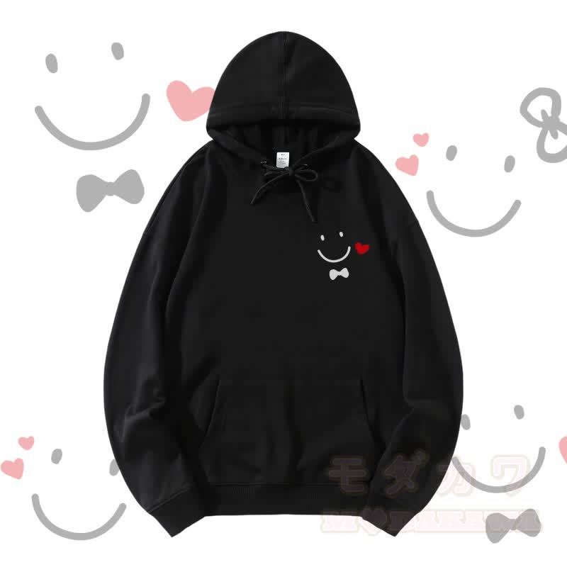 MODAKAWA Streetwear Pullover Hoodie mit Smile-Gesicht-Grafik - Schwarz - 5XL - image 3