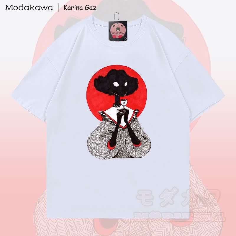 MODAKAWA X Karina Gaz Girl Graphic 100% Baumwoll-T-Shirt - Weiß - 5XL - image 3