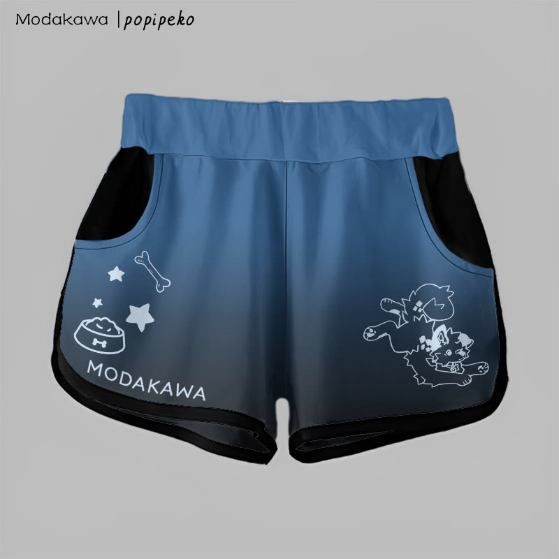 MODAKAWA X popipeko Gradient Playful Puppy Graphic Shorts - Dark Blue - 5XL - image 4