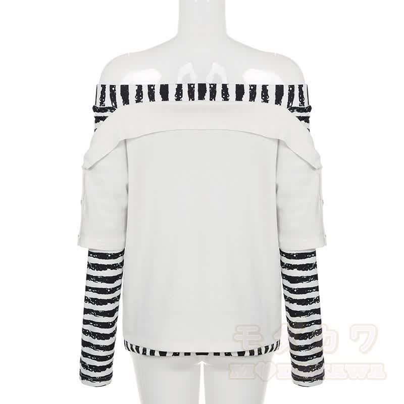 Y2K -Grafik-Streifen-Off-Shoulder-Langarmtop - image 5