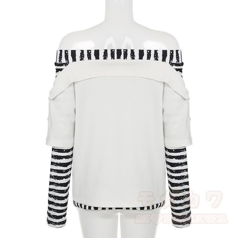 Y2K -Grafik-Streifen-Off-Shoulder-Langarmtop - image 5