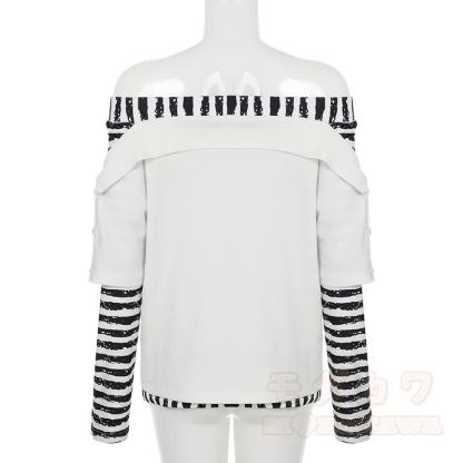 Y2K -Grafik-Streifen-Off-Shoulder-Langarmtop - image 5