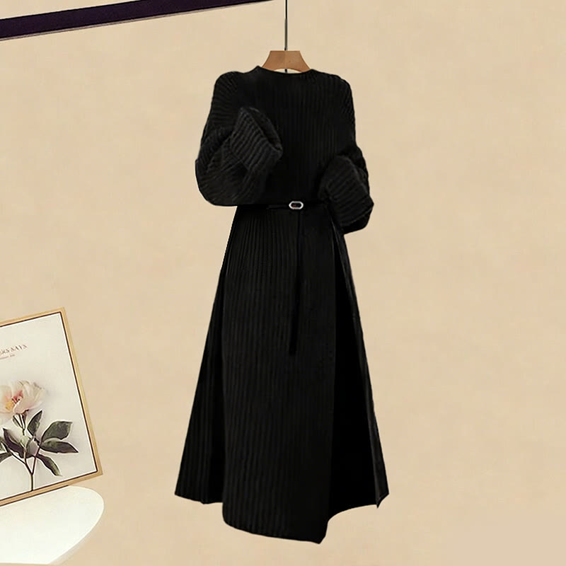 Gürtel, Strickpulloverkleid, weit geschnittene Hose, passender Rock - Sweater Dress - XL - image 2