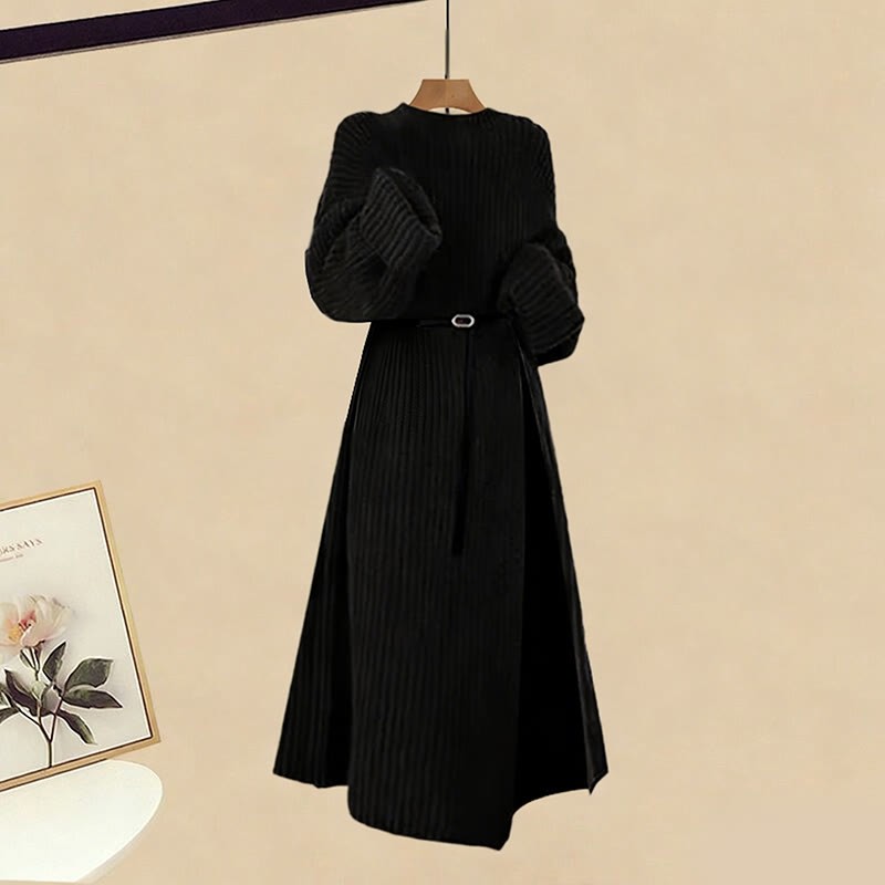 Gürtel, Strickpulloverkleid, weit geschnittene Hose, passender Rock - Sweater Dress - XL - image 2