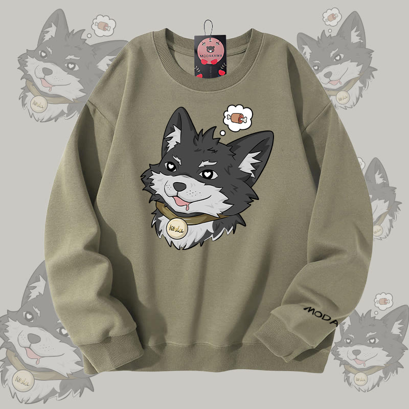 MODAKAWA Koda Thinking About Meat Grafik Unisex Sweatshirt - Light Khaki - 5XL - image 3