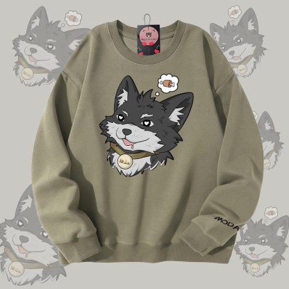 MODAKAWA Koda Thinking About Meat Grafik Unisex Sweatshirt - Light Khaki - 5XL - image 3