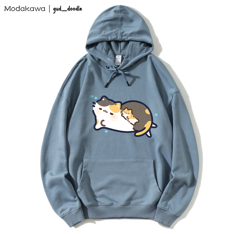 MODAKAWA X gud_doodle Lockerer Hoodie mit schlafendem Kätzchen-Print - Blue - 5XL - image 5