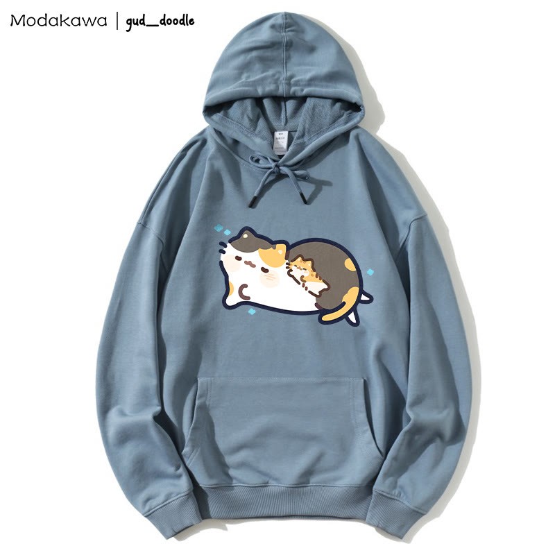MODAKAWA X gud_doodle Lockerer Hoodie mit schlafendem Kätzchen-Print - Blue - 5XL - image 5