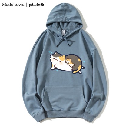 MODAKAWA X gud_doodle Lockerer Hoodie mit schlafendem Kätzchen-Print - Blue - 5XL - image 5
