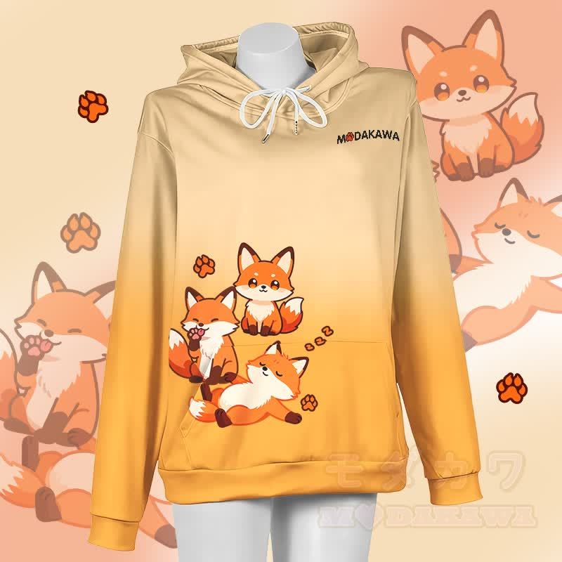 MODAKAWA Farbverlauf-Pullover-Hoodie mit niedlichem Fuchs-Motiv - Gelb - 5XL - image 4