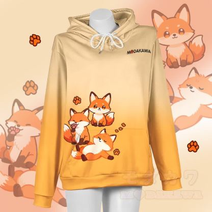 MODAKAWA Farbverlauf-Pullover-Hoodie mit niedlichem Fuchs-Motiv - Gelb - 5XL - image 4