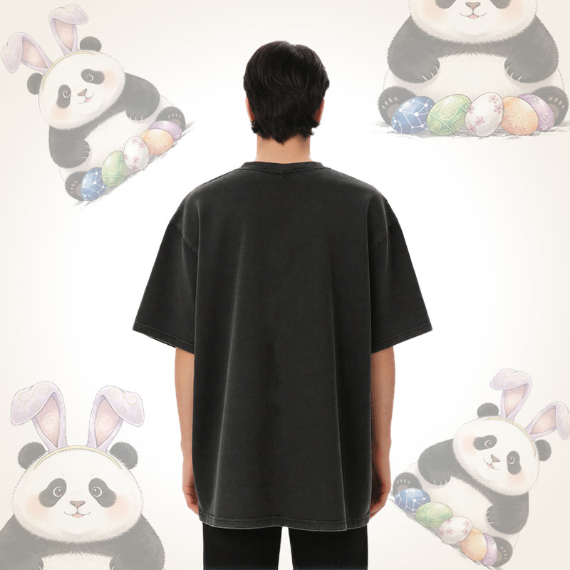 Modakawa Unisex Vintage Washed T-Shirt mit Ostereier-Panda-Motiv - image 10