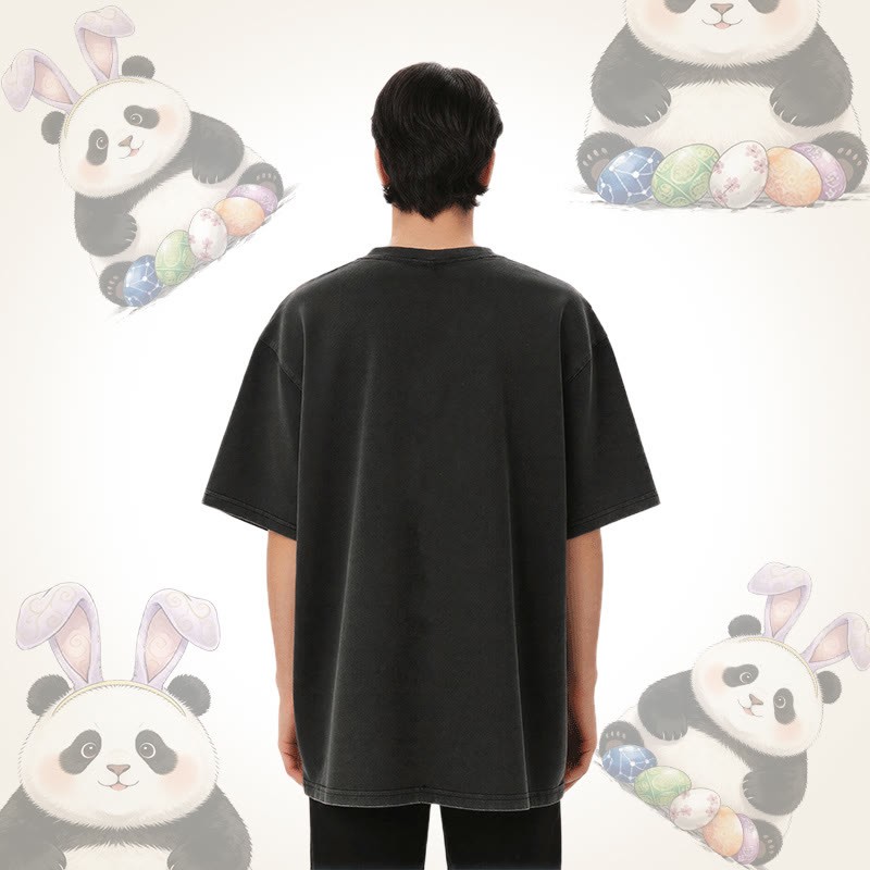 Modakawa Unisex Vintage Washed T-Shirt mit Ostereier-Panda-Motiv - image 10