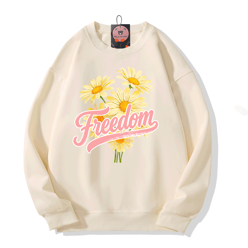 Modakawa Sweatshirt mit FREEDOM-Blumen-Grafik - Beige - 5XL - image 4