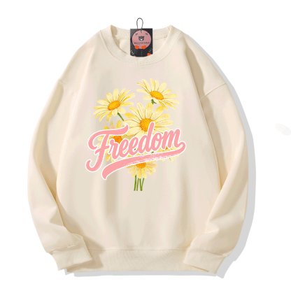 Modakawa Sweatshirt mit FREEDOM-Blumen-Grafik - Beige - 5XL - image 4