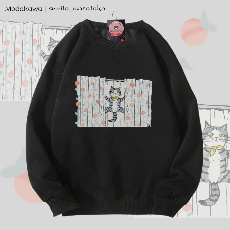 MODAKAWA X sumita_masataka Vorhang Klettern Katze Grafik Unisex Sweatshirt - Black - 5XL - image 5