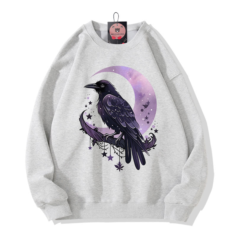 Sweatshirt mit Vogel- und Mondprint und Rundhalsausschnitt - Grey - 5XL - image 3