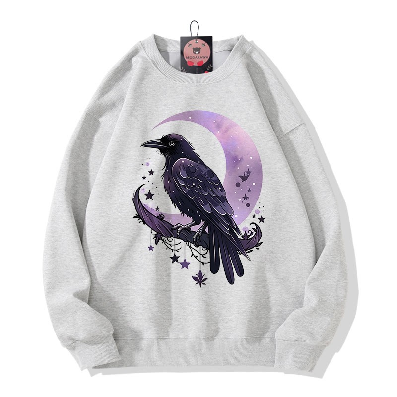 Sweatshirt mit Vogel- und Mondprint und Rundhalsausschnitt - Grey - 5XL - image 3