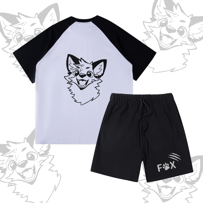 MODAKAWA X atka Happy Fox Graphic Farben Block Pocket T-Shirt Shorts passendes Outfit - Set B - XL - image 2
