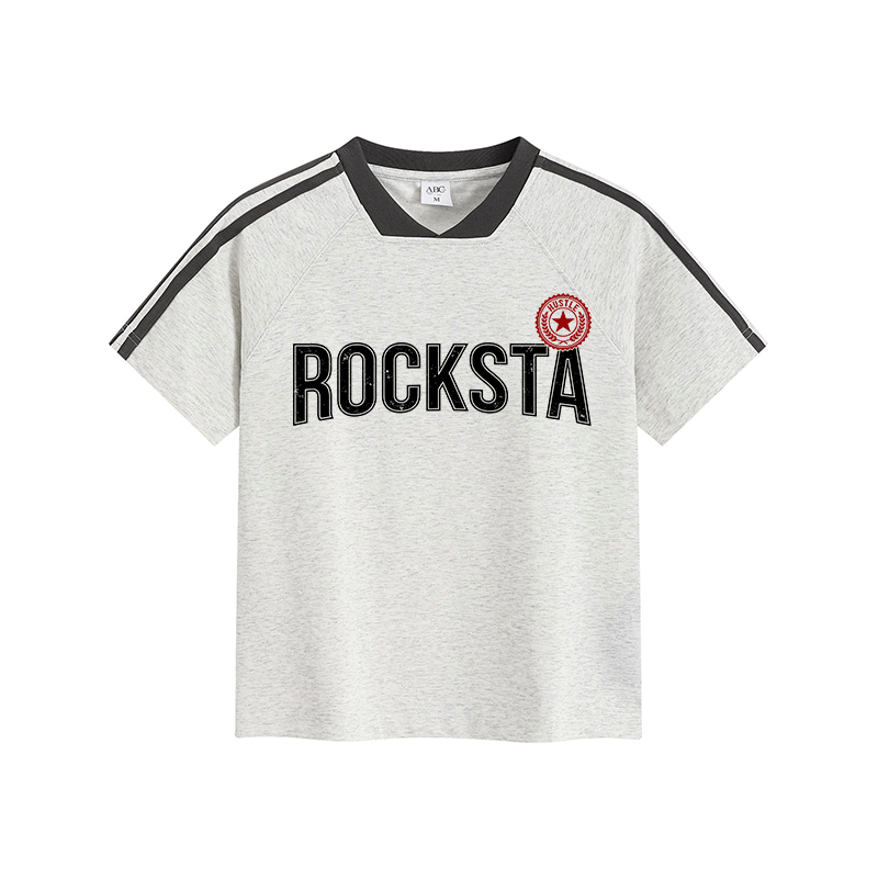 ROCKSTA Graphic Modakawa Vintage Stripe V-Neck T-Shirt - Light Gray - L - image 6