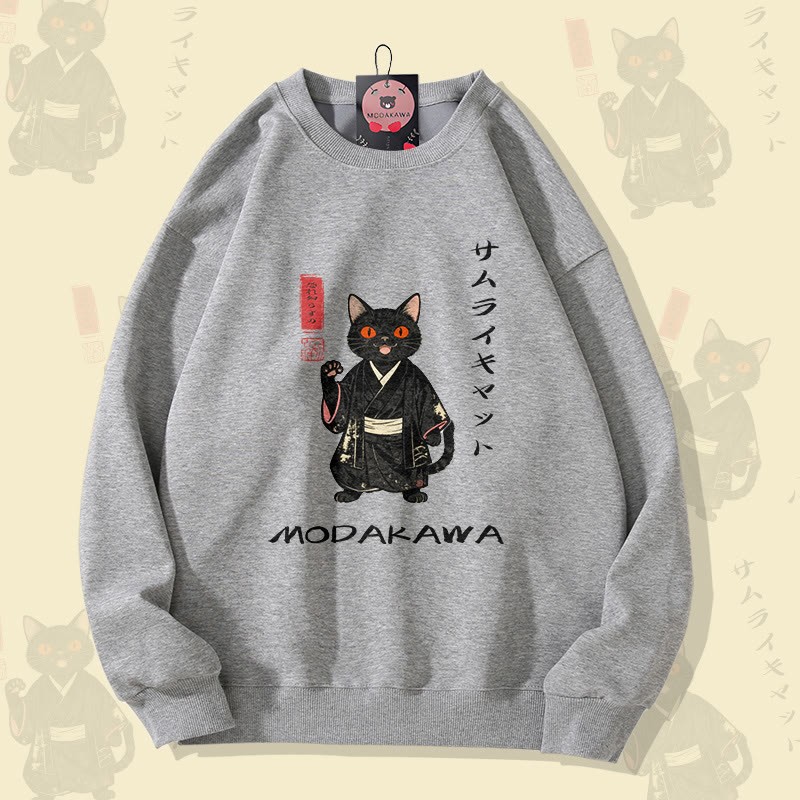 MODAKAWA Unisex-Sweatshirt mit Samurai-Katzen-Motiv - Grey - 5XL - image 3