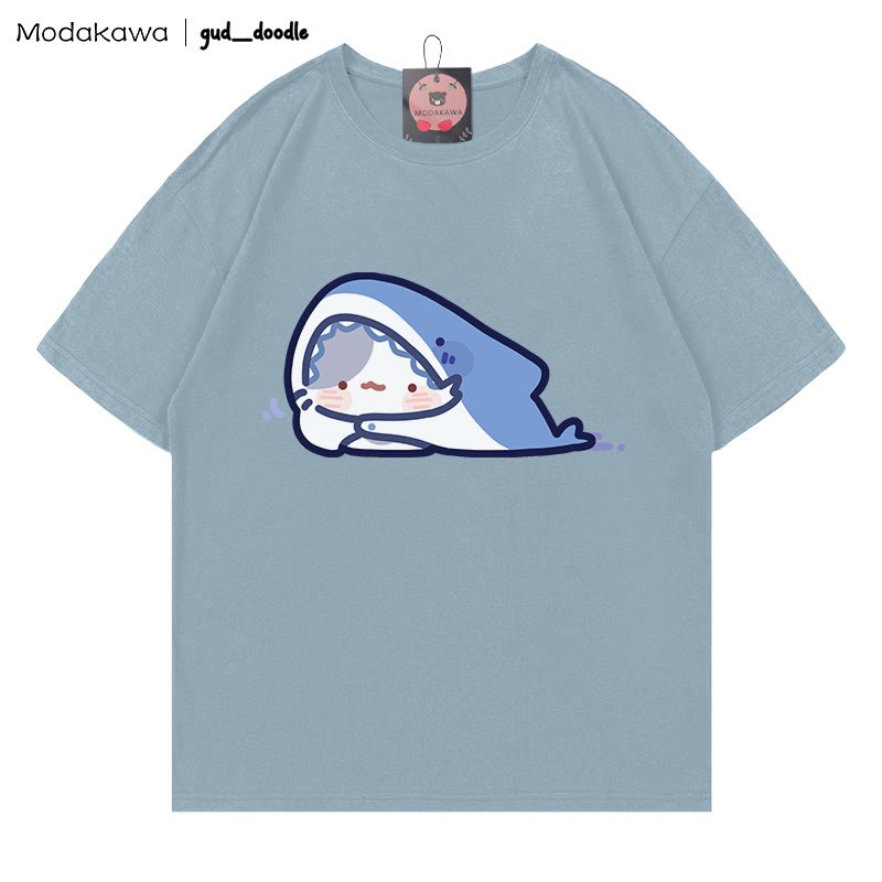 MODAKAWA X gud_doodle T-Shirt mit Kitty-Hai-Print - Slate Blue - 5XL - image 8