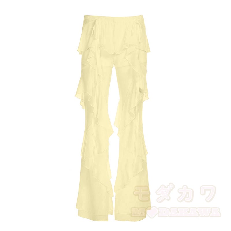 Rüschen-Stufenhose mit weitem Bein - Gelb - XL - image 8