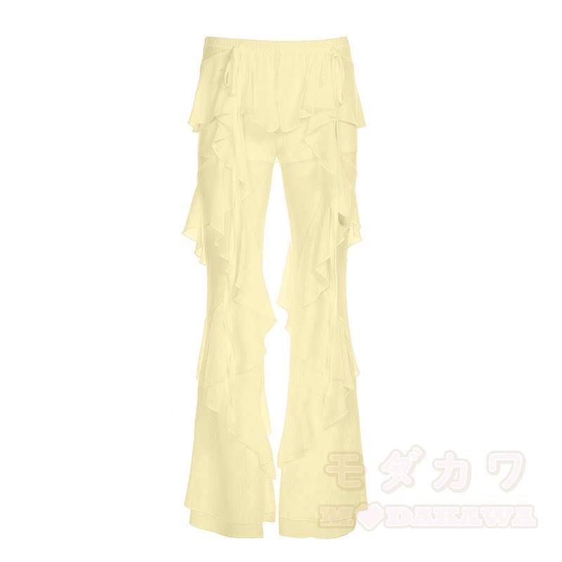Rüschen-Stufenhose mit weitem Bein - Gelb - XL - image 8