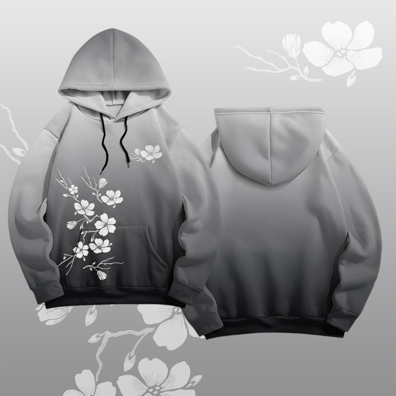 MODAKAWA Vintage Pullover Hoodie mit Pflaumenblüten-Grafik - Grey - 8XL - image 3