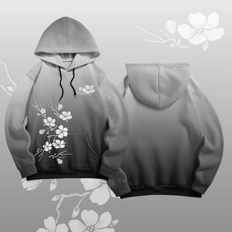 MODAKAWA Vintage Pullover Hoodie mit Pflaumenblüten-Grafik - Grey - 8XL - image 3