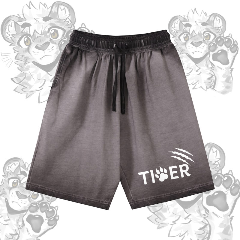 Modakawa Shorts aus 100 % Baumwolle mit Tigerpfoten-Motiv, Vintage-Waschung und Used-Look - Grey - 5XL - image 2