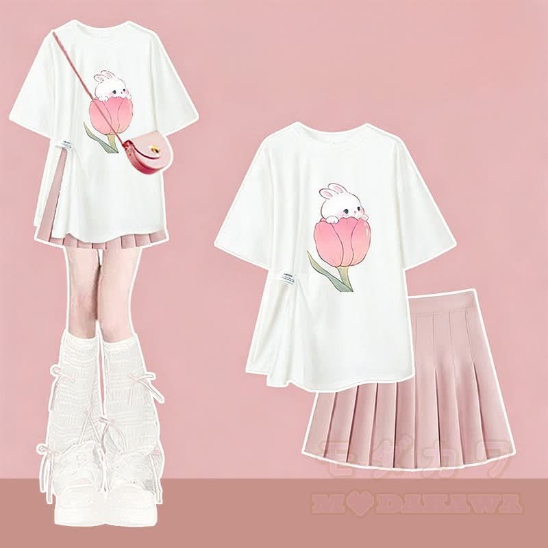 Unregelmäßiges T-Shirt-Slipkleid passendes Outfit - Zweiteiliges Set C - XL - image 5