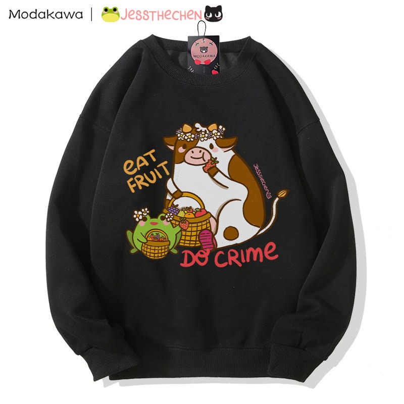 Sweatshirt mit Rundhalsausschnitt und Grafik einer fruchtfressenden Kuh - Black - 5XL - image 4