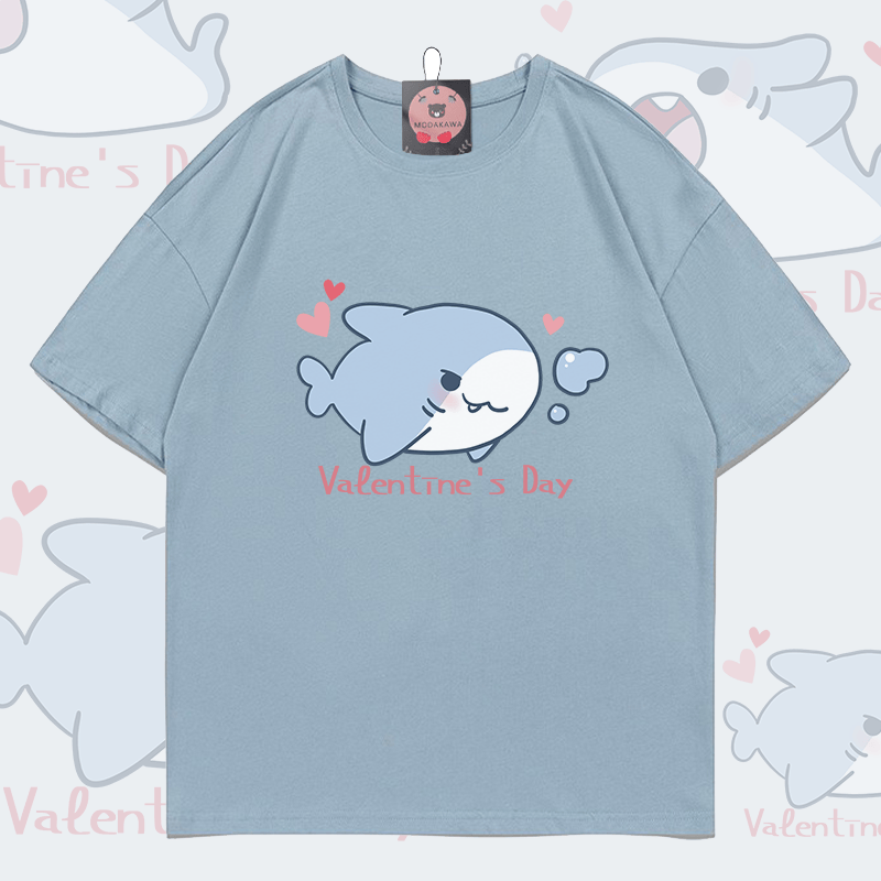 MODAKAWA Fröhlicher Hai Grafik Paar Top - T-shirt - Grey Blue - 5XL - image 2