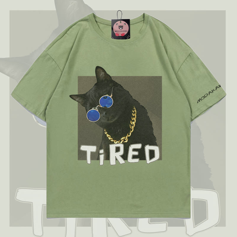 MODAKAWA TIRED Gold Chain Cat Grafik-T-Shirt - Green - 5XL - image 2
