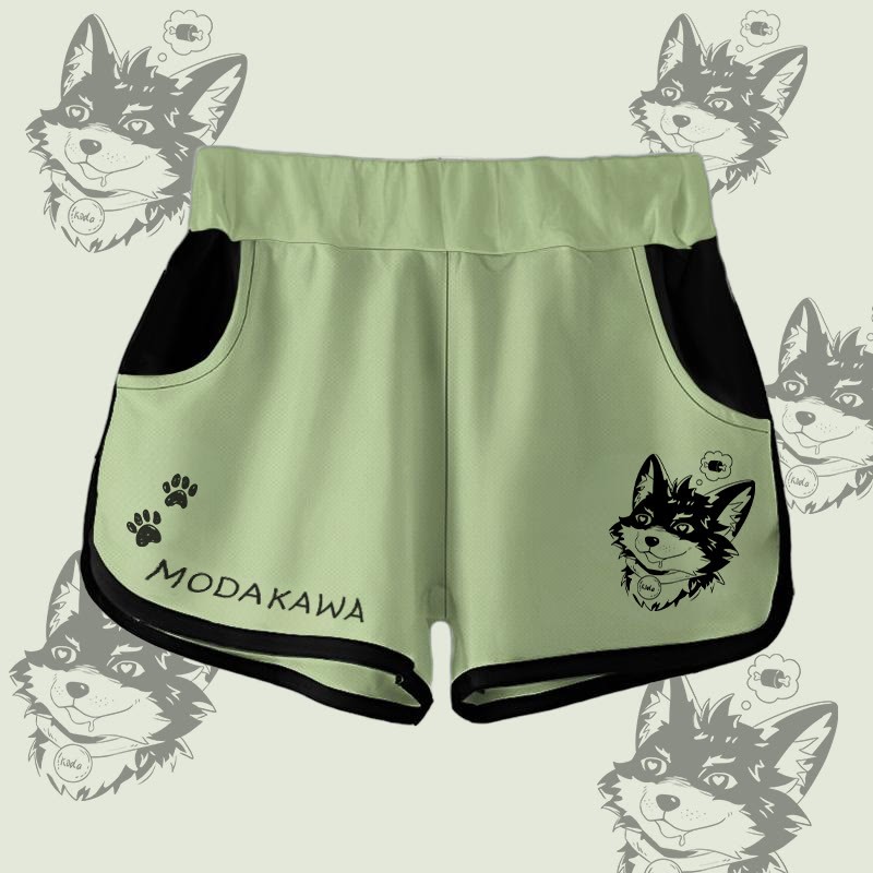 MODAKAWA Gradient Koda Thinking About Meat Graphic Shorts - Green - 5XL - image 6