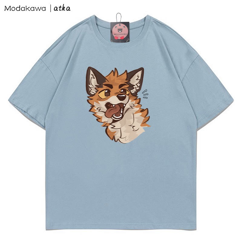 MODAKAWA X atka T-Shirt mit verspieltem Fuchsgesicht-Grafik - Dusty Blue - 5XL - image 7