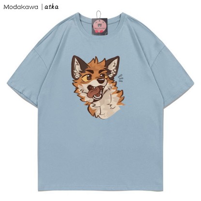 MODAKAWA X atka T-Shirt mit verspieltem Fuchsgesicht-Grafik - Dusty Blue - 5XL - image 7