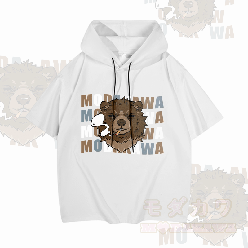 MODAKAWA Kurzarm-Hoodie mit Raucherbär-Grafik - Weiß - 3XL - image 3