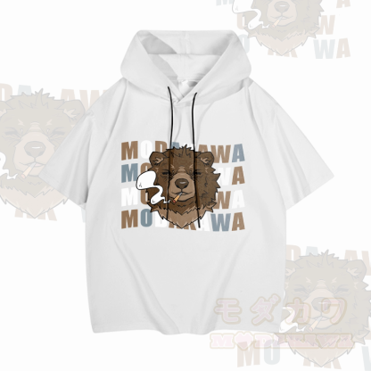 MODAKAWA Kurzarm-Hoodie mit Raucherbär-Grafik - Weiß - 3XL - image 3