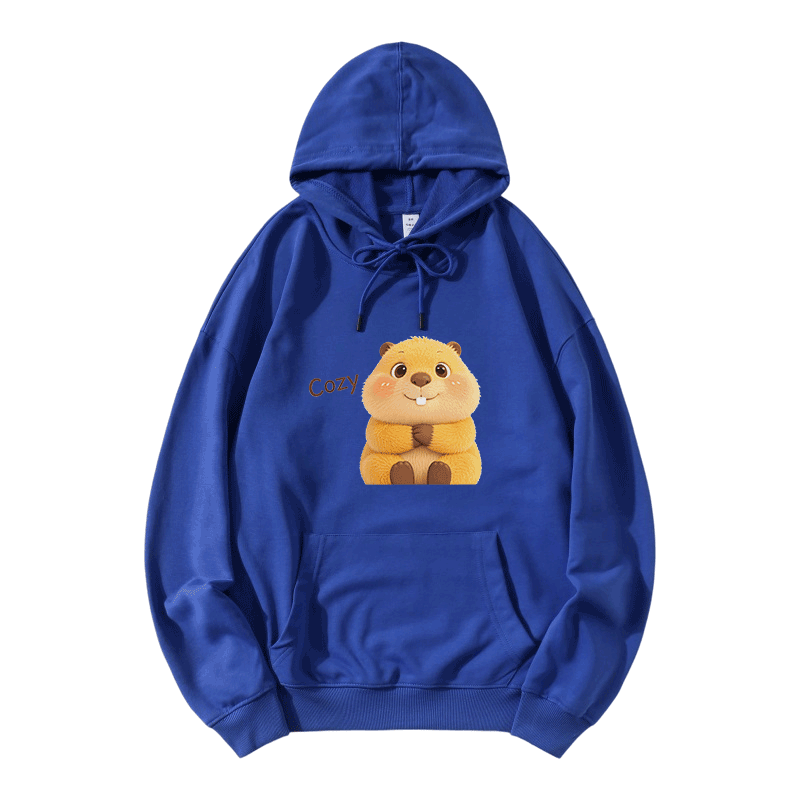 COZY Capybara Graphic Modakawa Loose Cotton-Blend Hoodie - Blue - 5XL - image 7