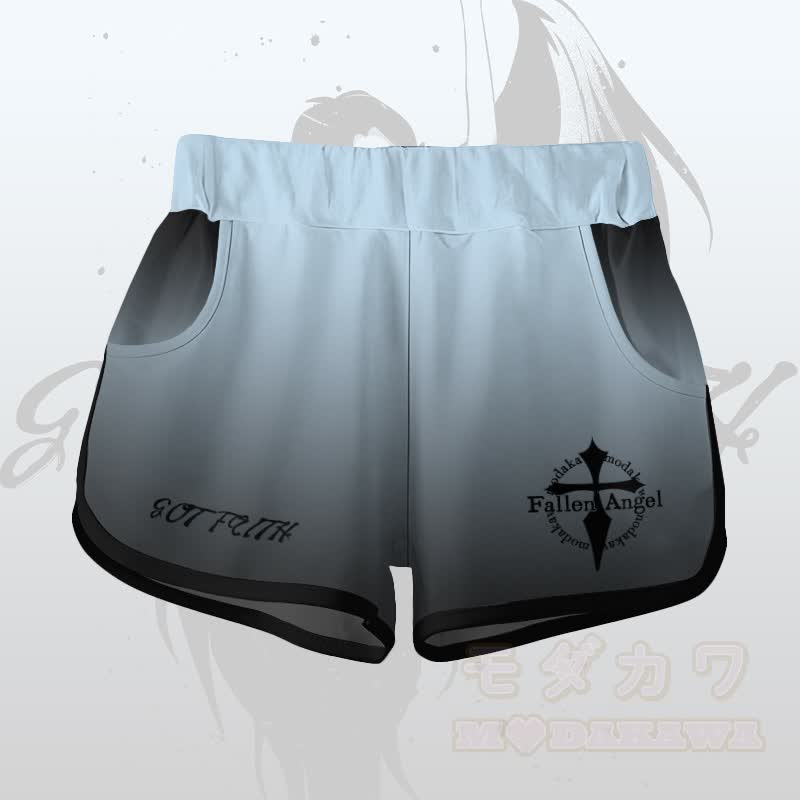 EVIL FAITH Angel Graphic Gradient T-Shirt Shorts Modakawa Matching Outfit - Blaue Shorts - 5XL - image 7