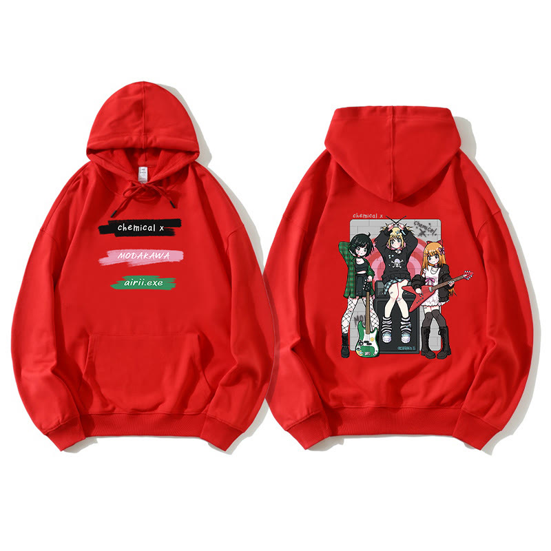 MODAKAWA X airii.exe Lockerer Hoodie mit Gitarrenmädchen-Buchstabendruck - Red - 5XL - image 6