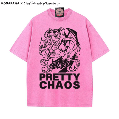 PRETTY CHAOS Mädchen Grafik Unisex Vintage gewaschenes T-Shirt - Rosenrot - 5XL - image 7