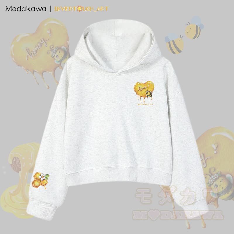 MODAKAWA X INVERTOUCH_ART Honigbienen-Grafik Modakawa Cropped Cotton Hoodie - Grau C - 3XL - image 15