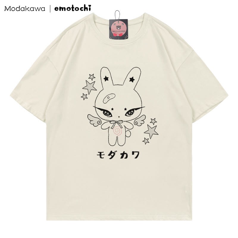 MODAKAWA X emotochi Bunny Star Print T-Shirt - Beige - 5XL - image 4